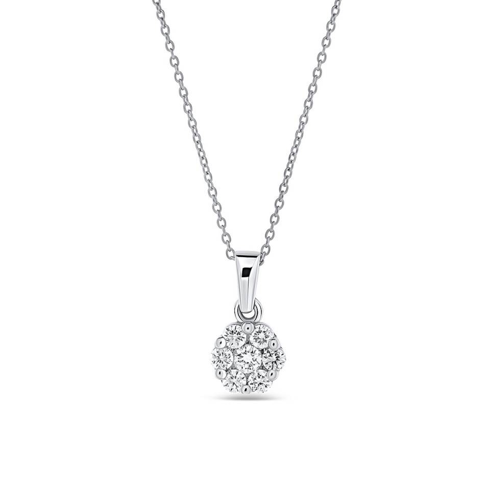 Lant cu pandantiv din aur alb de 18k cu diamante naturale de 0.19 ct