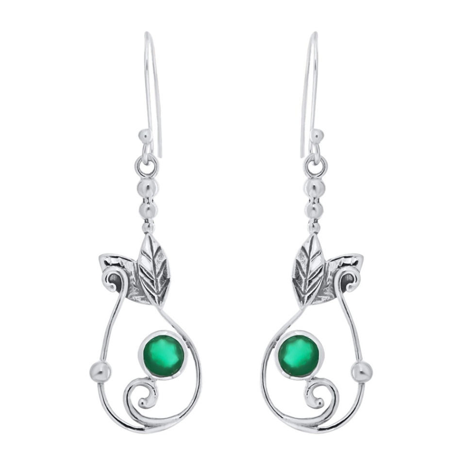 Cercei din argint cu onix verde