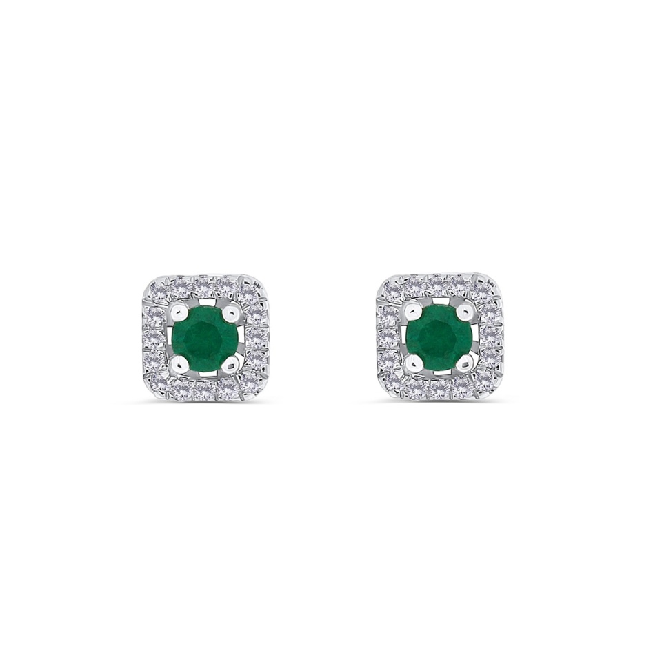 Cercei din aur de 18k cu diamante naturale de 0.15 ct și smaralde naturale de 0.44 ct