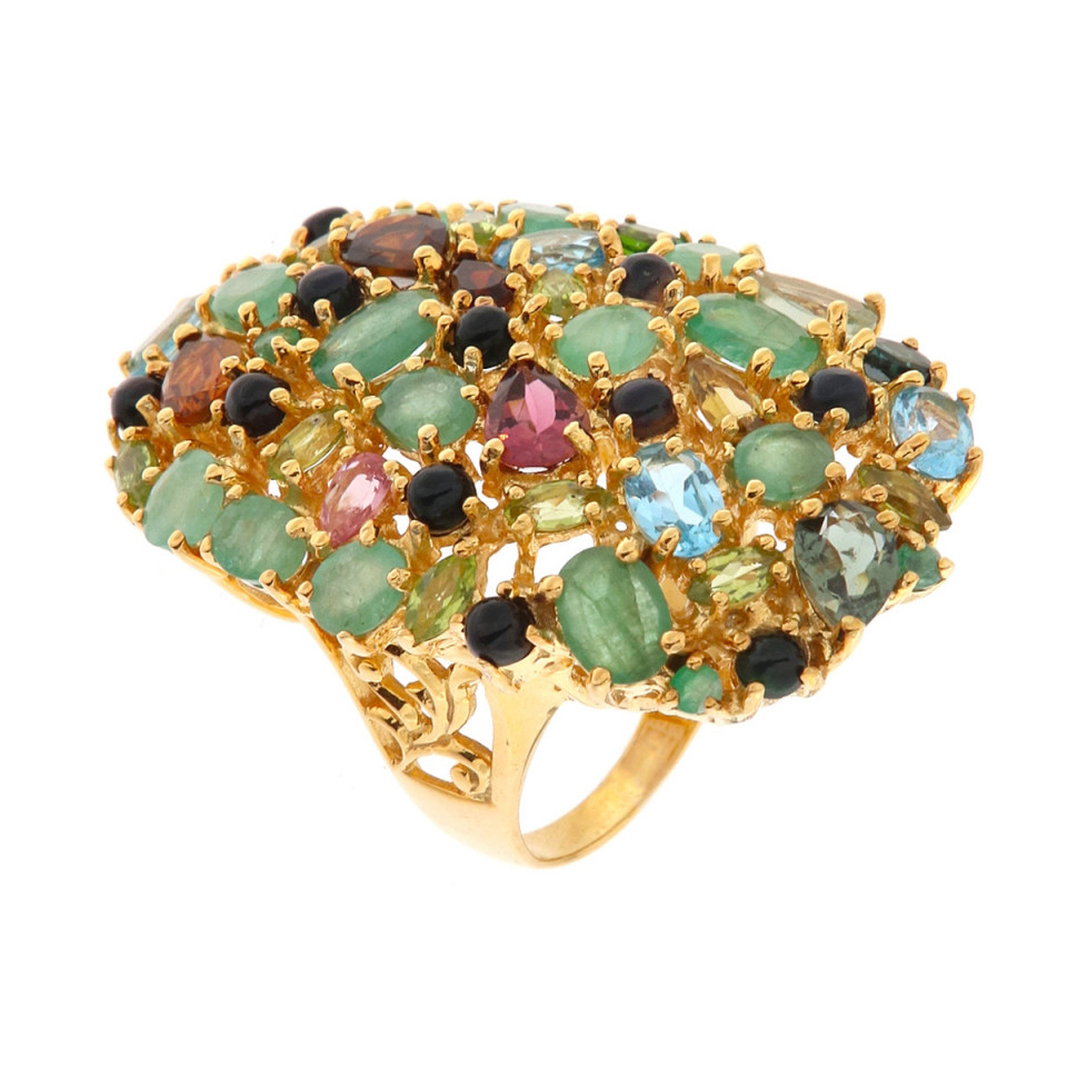Inel din argint cu smarald, opal, topaz, turmaline