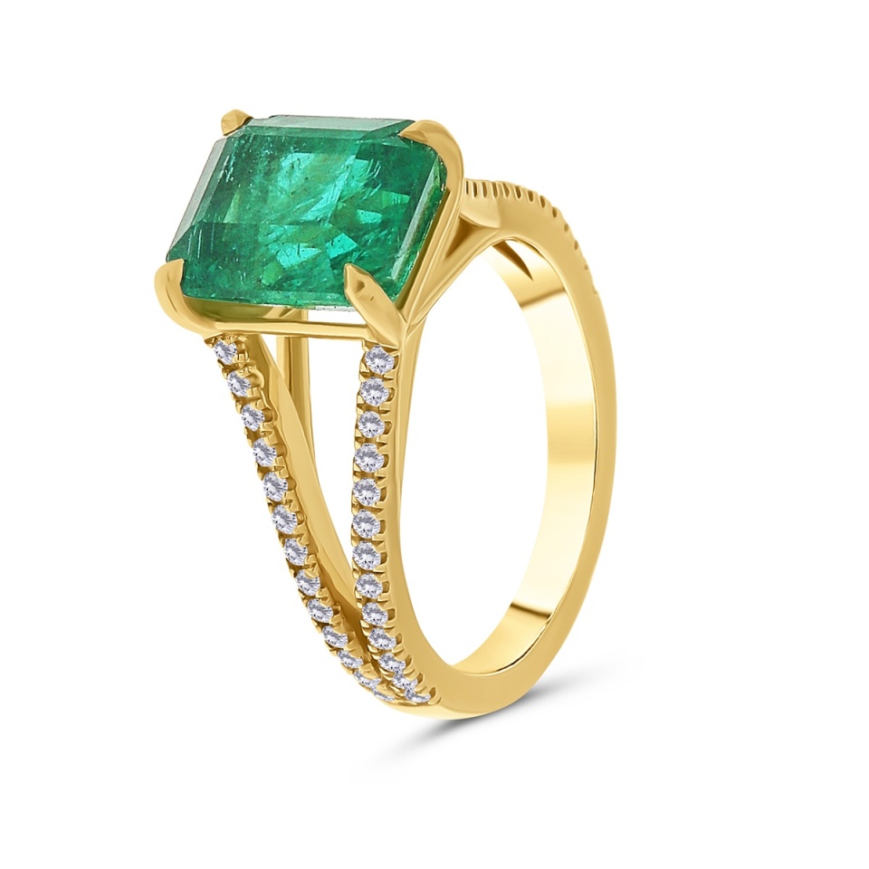 Inel din aur de 18k cu smarald natural de 3.95 ct și diamante naturale de 0.29 ct