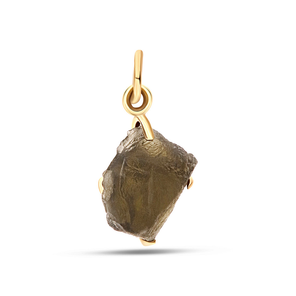 Pandantiv din aur galben de 14k cu moldavit natural de 3 ct