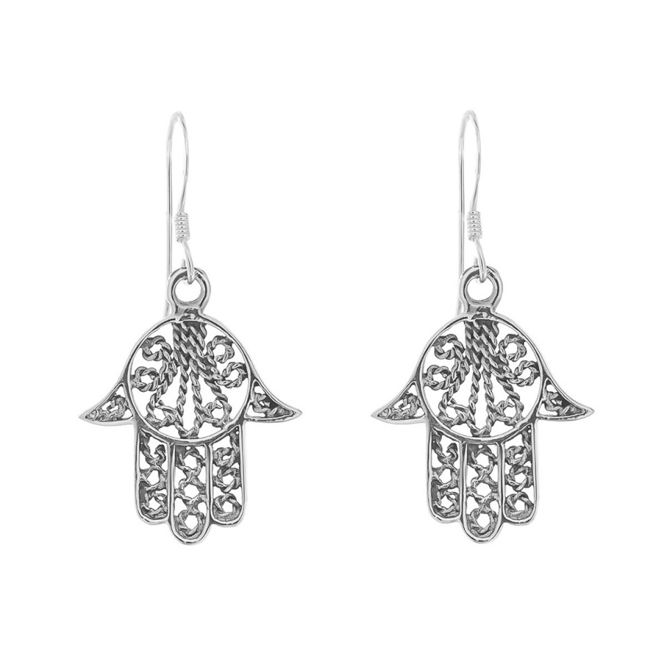 Cercei din argint - Hamsa