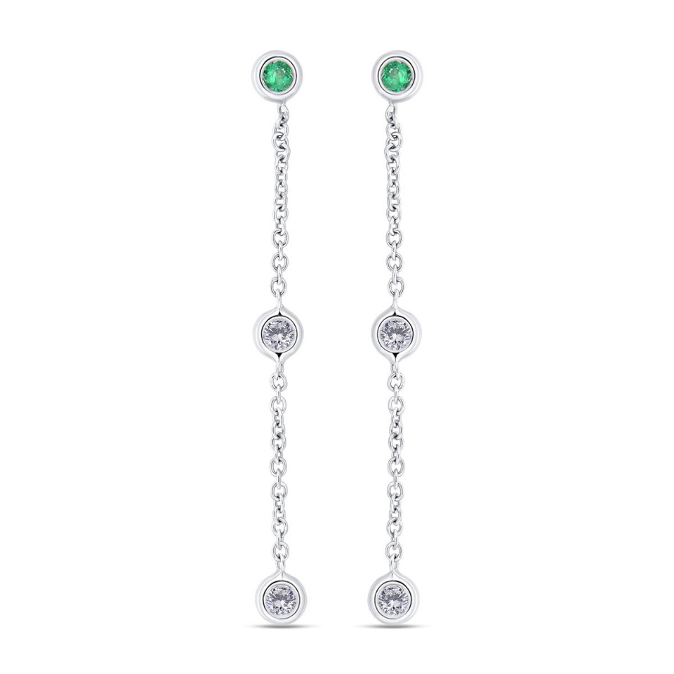 Cercei din aur alb de 18k cu smaralde naturale de 0.06 ct si diamante naturale de 0.06 ct
