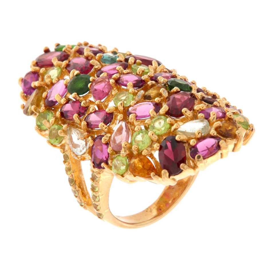 Inel din argint cu diopsid, peridot, ametist, rodolit, acvamarin