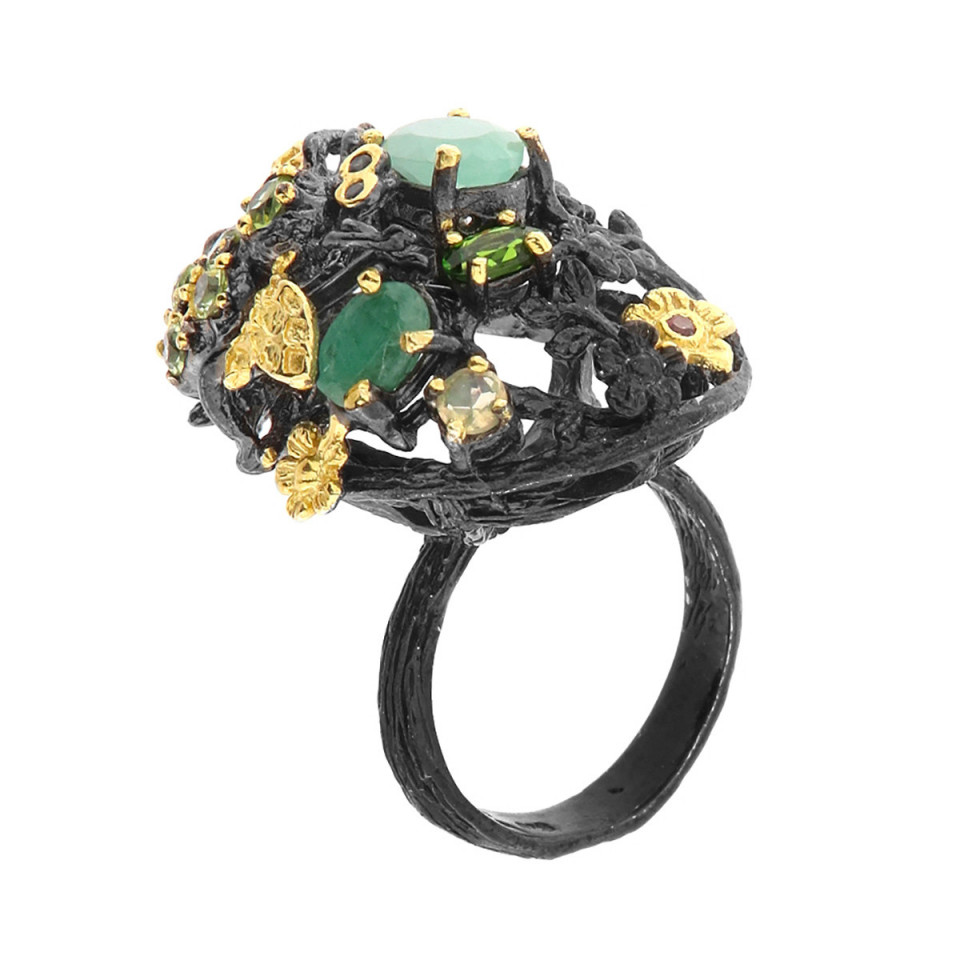 Inel din argint cu smarald, opal, peridot si diopsid