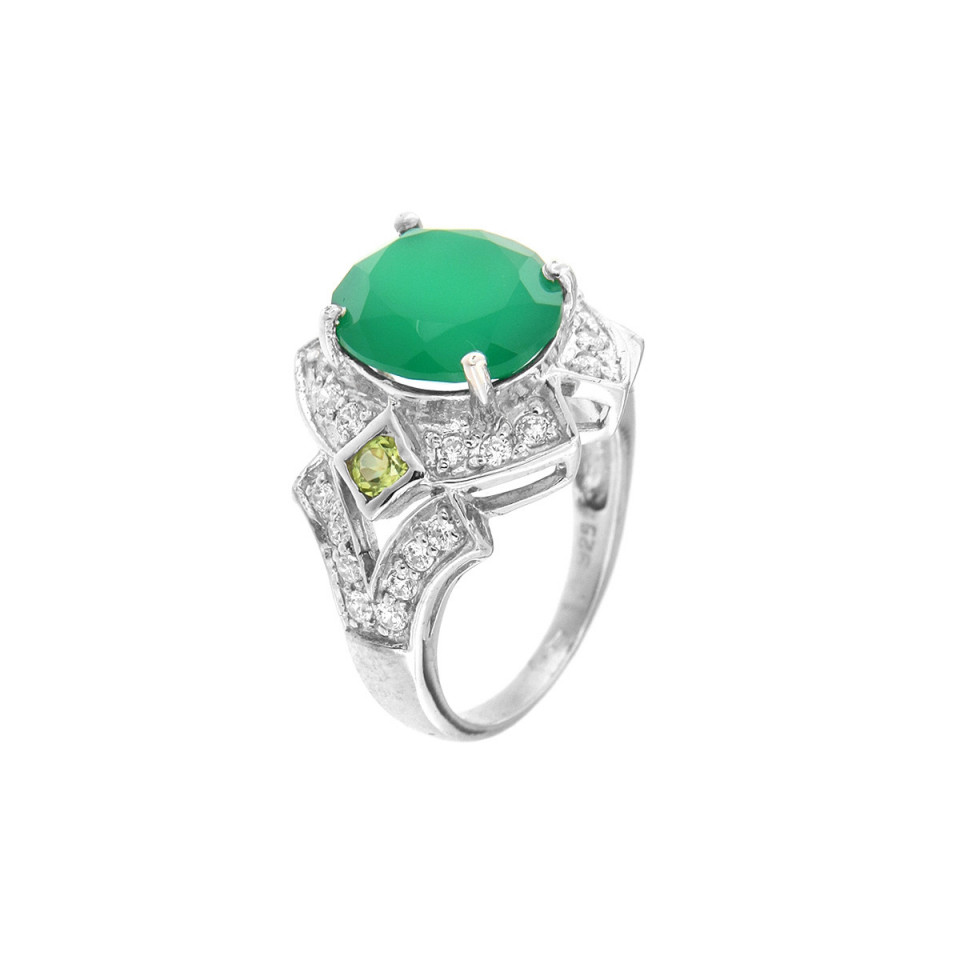 Inel din argint cu agat verde si peridot