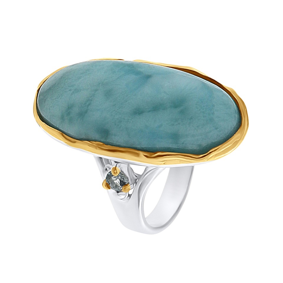 Inel din argint cu larimar și topaz bleu