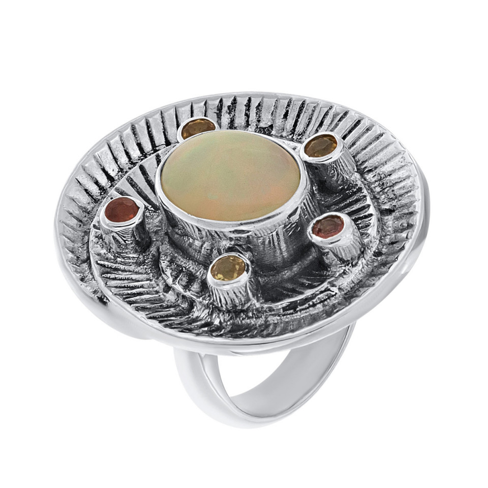 Inel din argint cu opal și safire multicolore