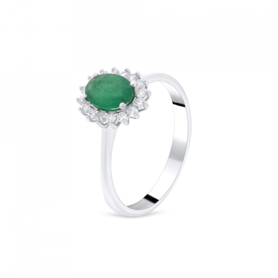 Inel din aur alb de 18k cu smarald natural de 0.58 ct si diamante naturale de 0.16 ct