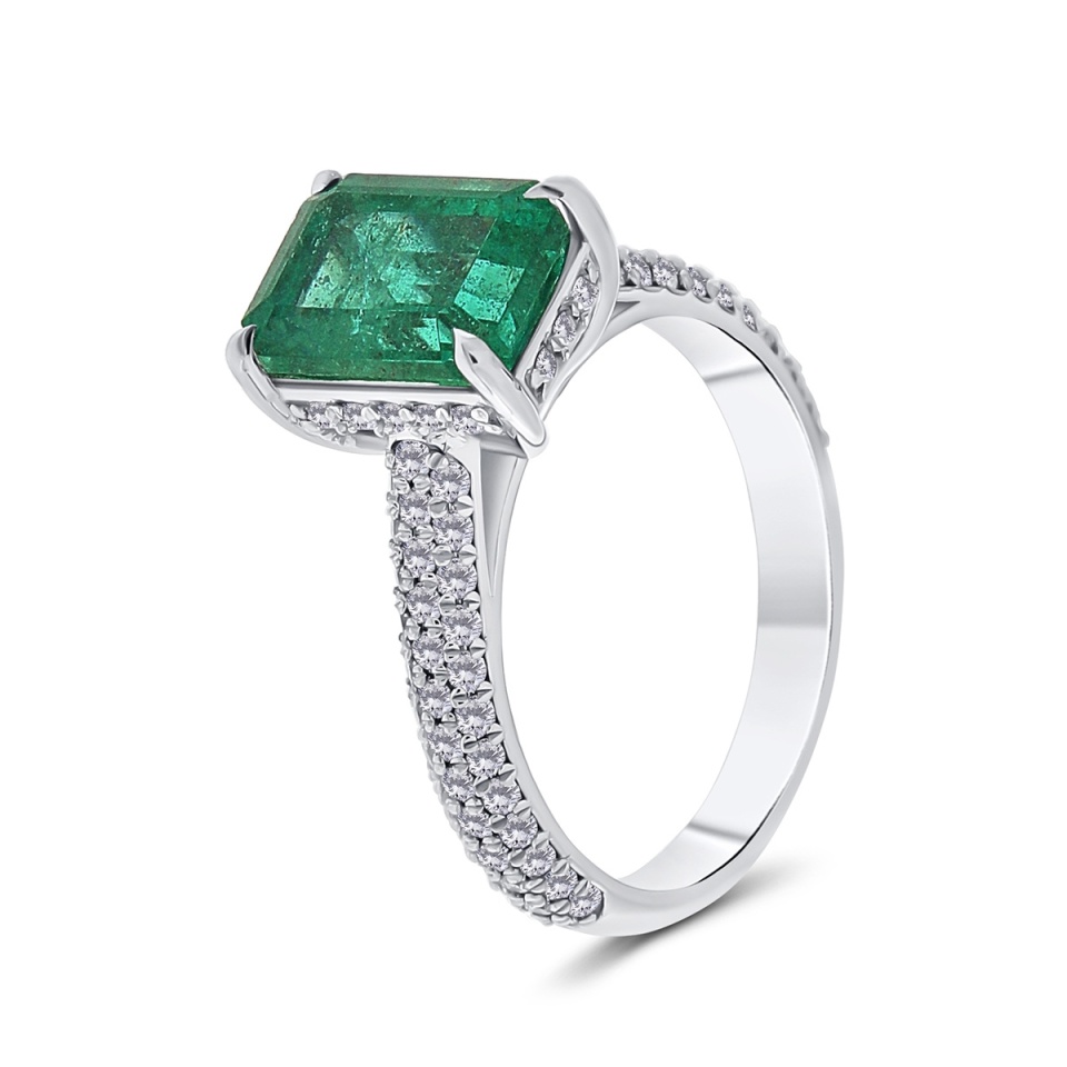 Inel din aur de 18k cu smarald natural de 2.42 ct și diamante naturale de 0.52 ct