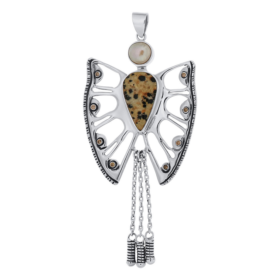Pandantiv din argint cu jasp, perlă și diamante