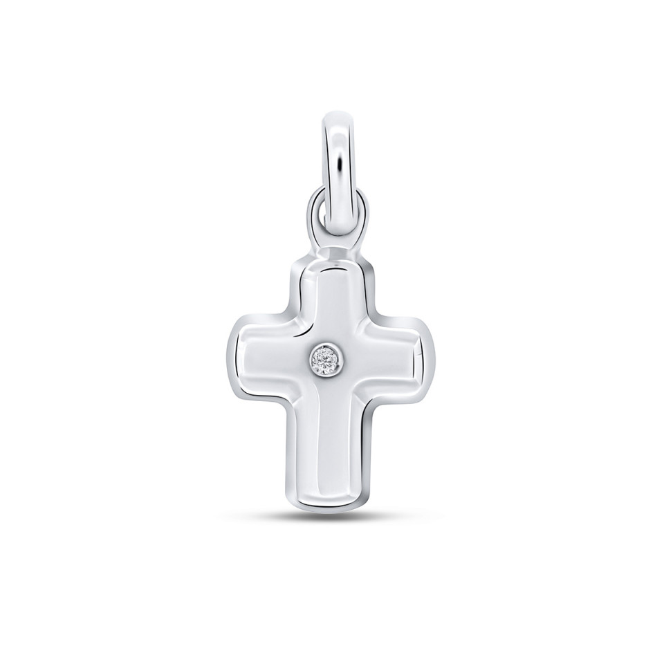 Pandantiv din aur alb de 18k cu diamant natural de 0.01 ct