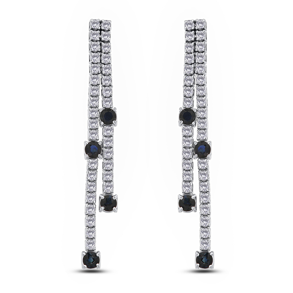 Cercei din aur alb de 18k cu și safire naturale de 1.86 ct diamante naturale de 1.74 ct