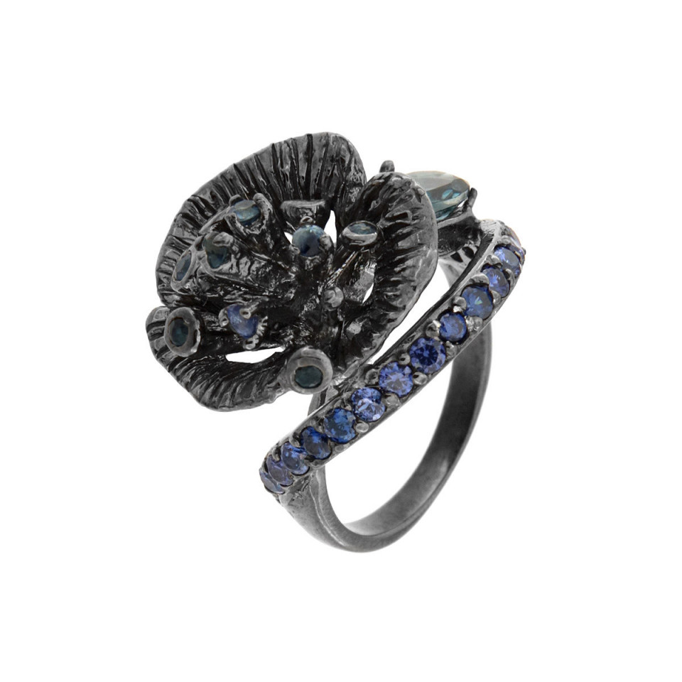 Inel din argint cu london blue topaz si safir