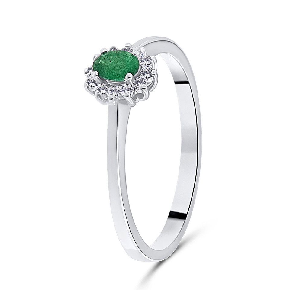Inel din aur alb de 18k cu smarald natural de 0.16 ct si diamante naturale de 0.08 ct