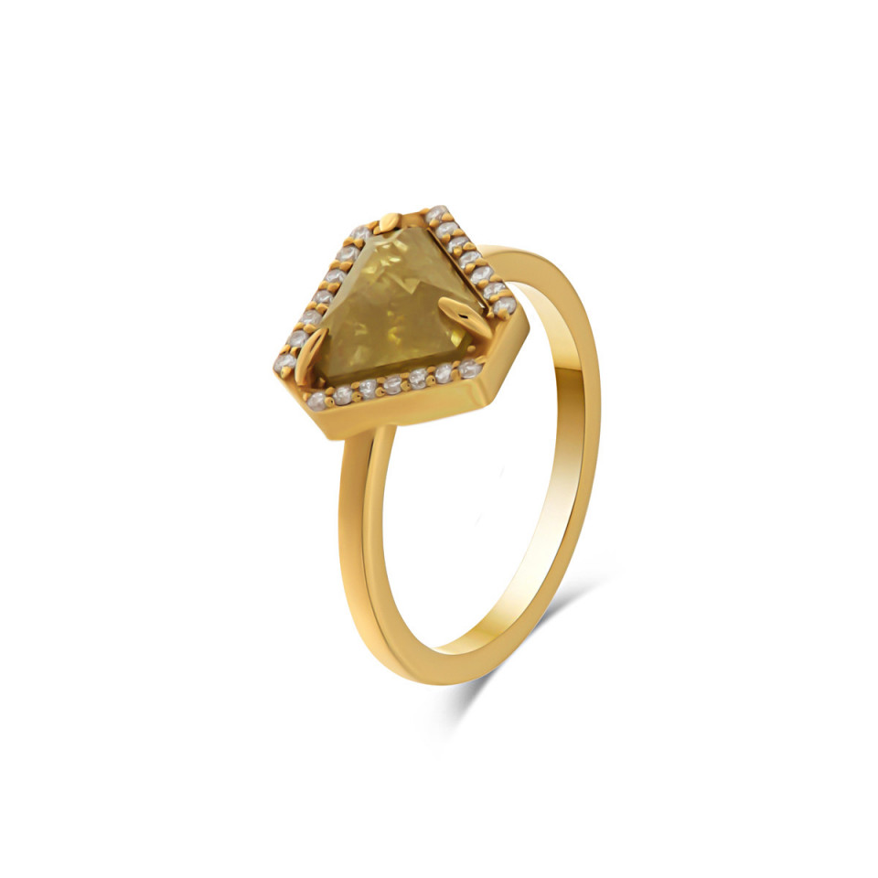 Inel din aur galben de 14k cu diamant galben natural de 2.03 ct si diamante naturale de 0.12 ct