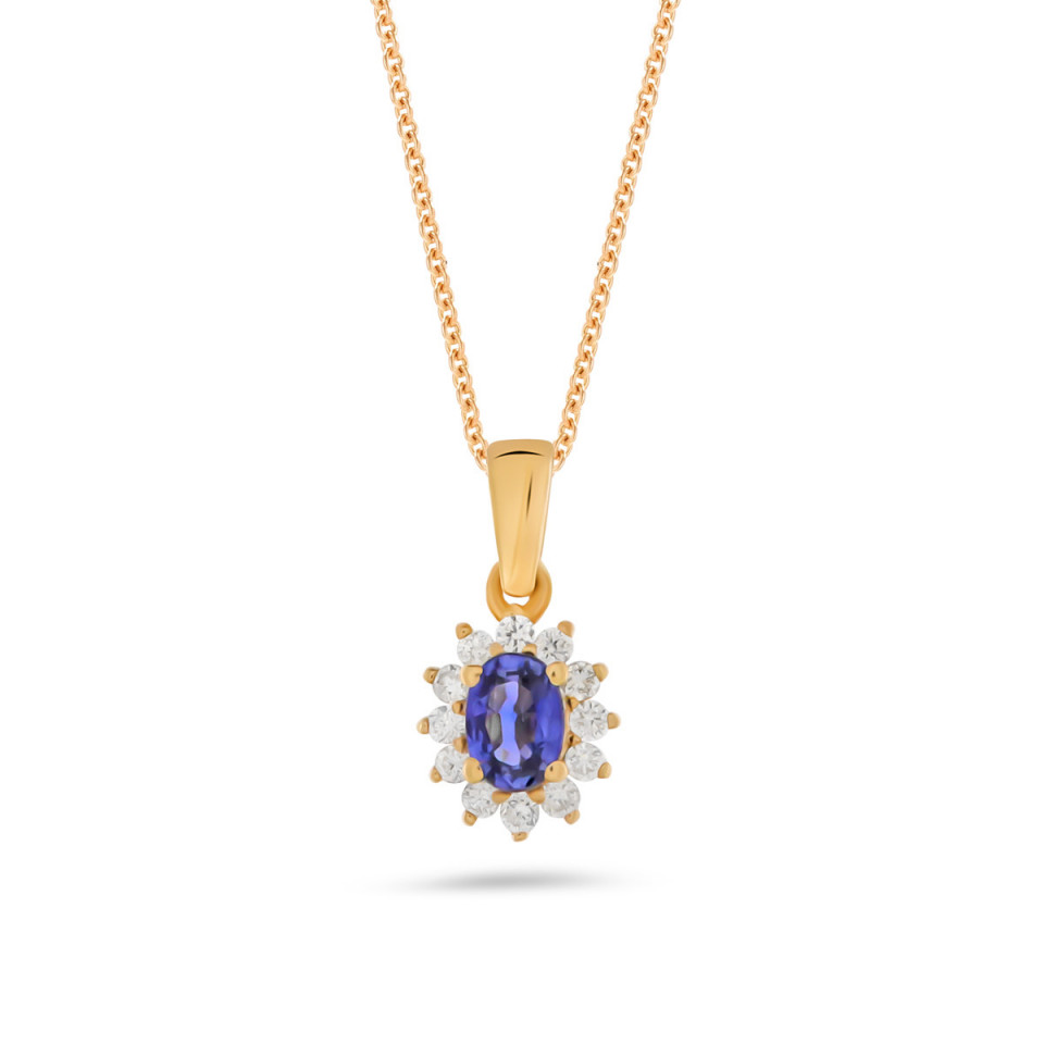 Lant cu pandantiv din aur galben de 18k cu safir natural de 0.23 ct si diamante naturale de 0.09 ct