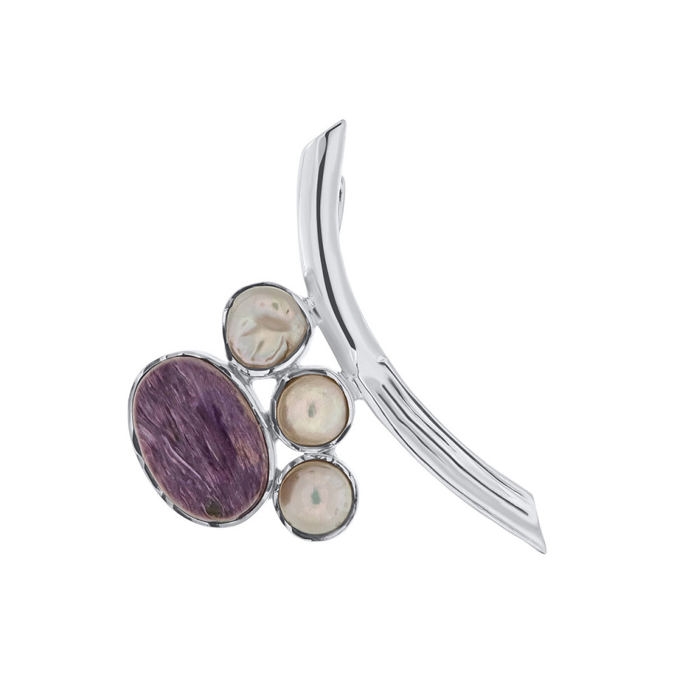 Pandantiv din argint cu charoite și perle