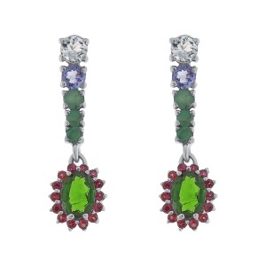 Cercei din argint cu diopside, smaralde, tanzanite și granate