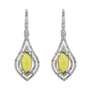 Cercei din argint cu peridot natural și diamante naturale