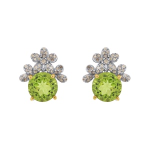 Cercei din argint cu peridote și diamante naturale