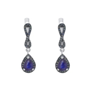 Cercei din argint cu safire și pietre de cubic zirconia