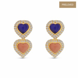 Cercei din aur de 18K cu diamante naturale de 3.36 ct, lapis lazuli și coral