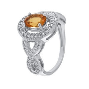 Inel din argint cu citrin și cubic zirconia
