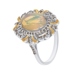 Inel din argint cu opal natural și diamante naturale