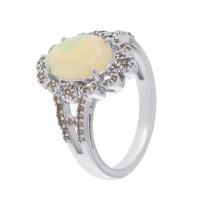 Inel din argint cu opal natural și diamante naturale