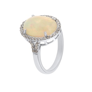 Inel din argint cu opal natural și diamante naturale
