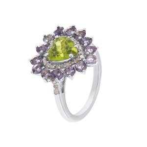 Inel din argint cu peridot natural, tanzanite naturale și diamante naturale
