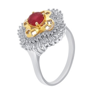Inel din argint cu rubin și cubic zirconia