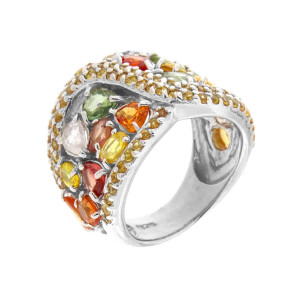Inel din argint cu safire multicolore