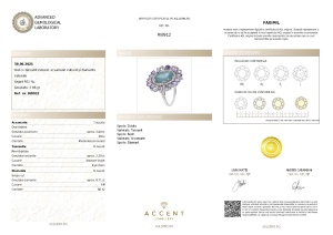 Certificat Gemologic Agl Inel din argint cu tanzanit natural, acvamarin natural și diamante naturale RI8912