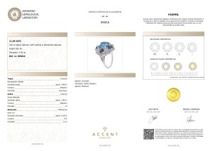 Certificat AGL GEMS Inel cu topaz natural, safir natural, diamante naturale argint 925