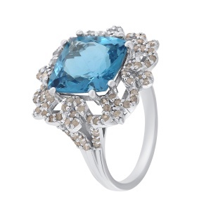 Inel din argint cu topaz natural și diamante naturale