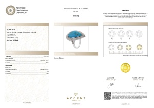 Certificat Gemologic Agl Inel din argint cu turcoaz natural și diamante naturale RI9841