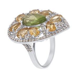 Inel din argint cu turmalină naturală, citrin natural și diamante naturale
