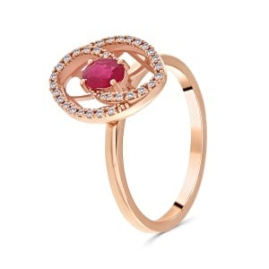 Inel din aur de 14k cu diamante naturale de 0.09 ct și rubin natural de 0.36 ct