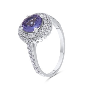 Inel din aur de 18k cu diamante naturale de 0.37 ct și tanzanit natural de 1.10 ct