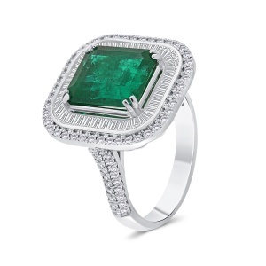 Inel din aur de 18k cu diamante naturale de 0.97 ct și smarald natural de 3.79 ct
