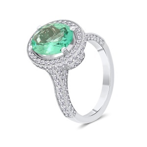 Inel din aur de 18k cu diamante naturale de 1.00 ct și smarald natural de 1.96 ct