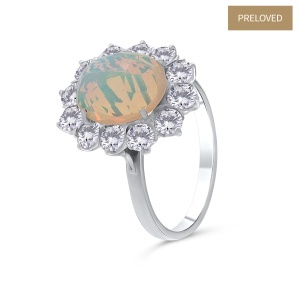 Inel din aur de 18k cu diamante naturale de 1.80 ct și opal natural de 2.20 ct