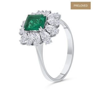 Inel din aur de 18k cu diamante naturale de 1.86 ct și smarald natural 0.90 ct