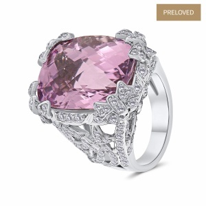 Inel din aur de 18k cu diamante naturale de 2.33ct și kunzit natural de 33.61 ct