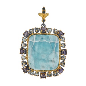 Pandantiv din argint cu larimar, topaz, iolit și safir