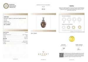 Certificat Gemologic Agl Pandantiv din argint cu piatră de cuarț fumuriu natural și diamante naturale RP279