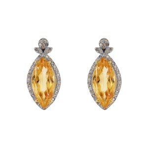Cercei din argint cu citrine naturale și diamante naturale